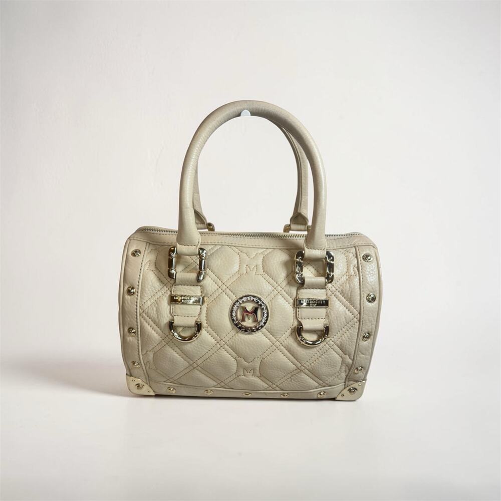 MetroCity Cream Quilted Leather Boston Satchel Bag Gold Hardware~ Made in Korea